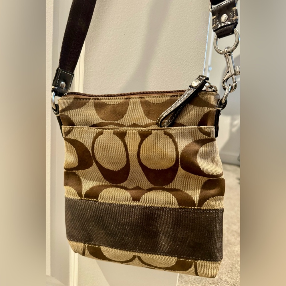 Coach Leather-Trimmed Canvas Crossbody Bag